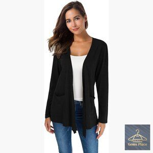 Lightweight Long Sleeve Cardigan with Pockets Open Front Casual